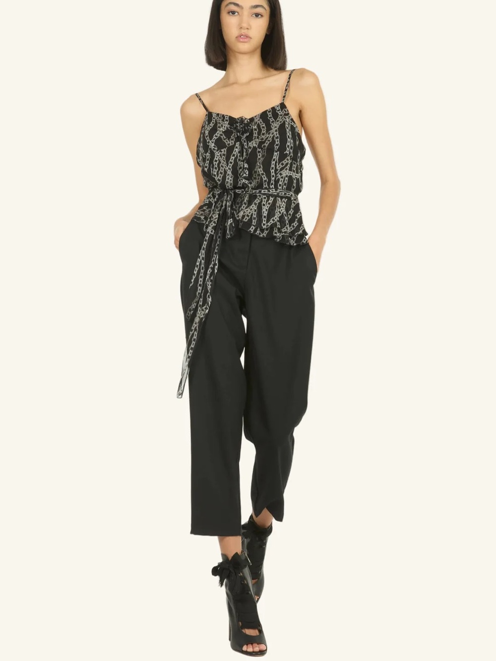 SECRET MISSION Bleeker Mavis Print Silk Top With Silk Rosettes and Silk Hanging